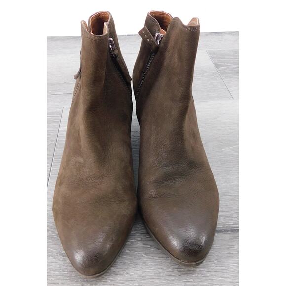 Frye Womens Judy Side Zip Oiled‎ Leather Olive Almond Toe Bootie Size 7.5M - Picture 2 of 5